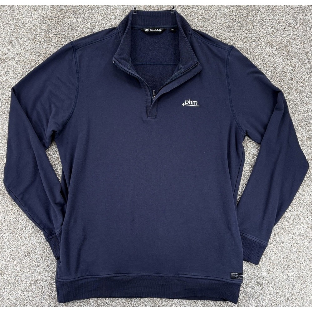 Travis Mathew‎ Pullover Mens Large Newport Soft Fleece Navy Blue 1/4 Zip Pockets